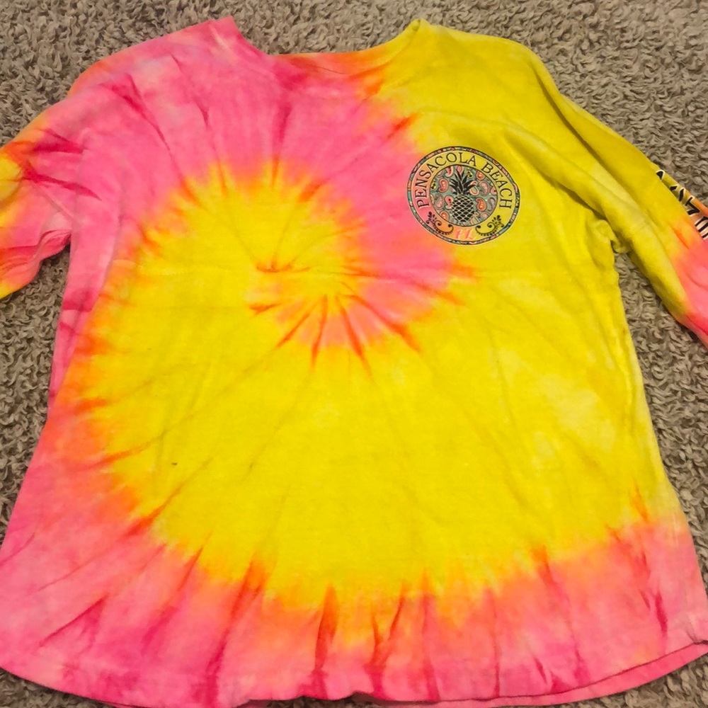 Orange , pink, and yellow long tee tie dye